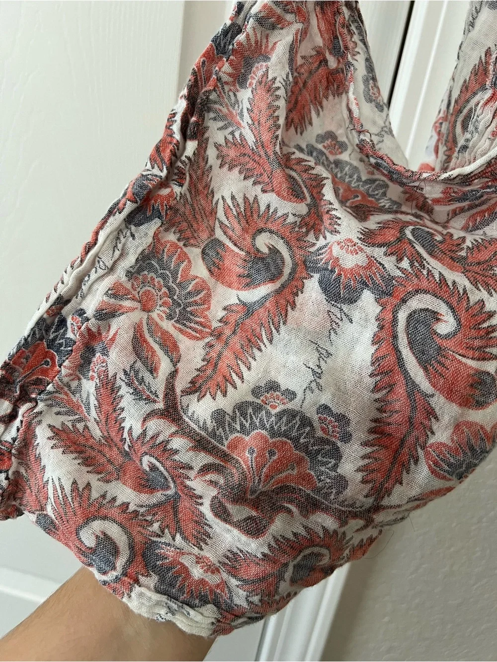 Free People Linen Lightweight Paisley Floral Print Boho Hobo Shoulder Bag